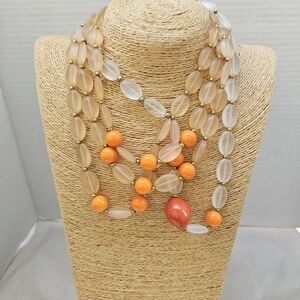 Vintage 4-strand Synthetic Orange/Peach Necklace